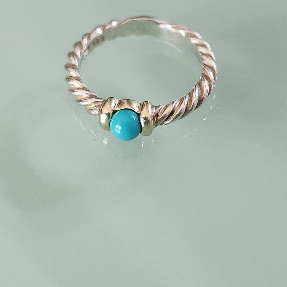 David Yurman Sterling Silver, Gold, Turquoise Metro Cable Ring, Size 6, preloved - Picture 8 of 8